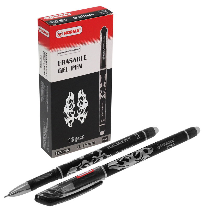 Ручка гелева NORMA (3177-09N), пиши-стирай, чорнила чорні